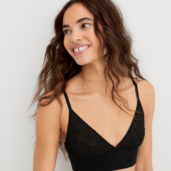 aerie Other - Aerie | Embroidery Longline Bralette (Size M, Color True Black)